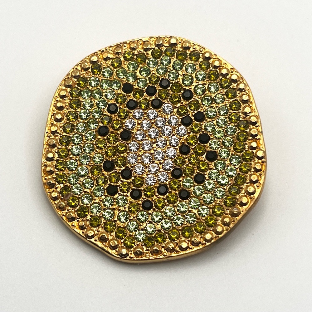Vintage Carlisle Signed Swarovski Rhinestone Green Gold Kiwi Brooch - Picture 9 of 10
